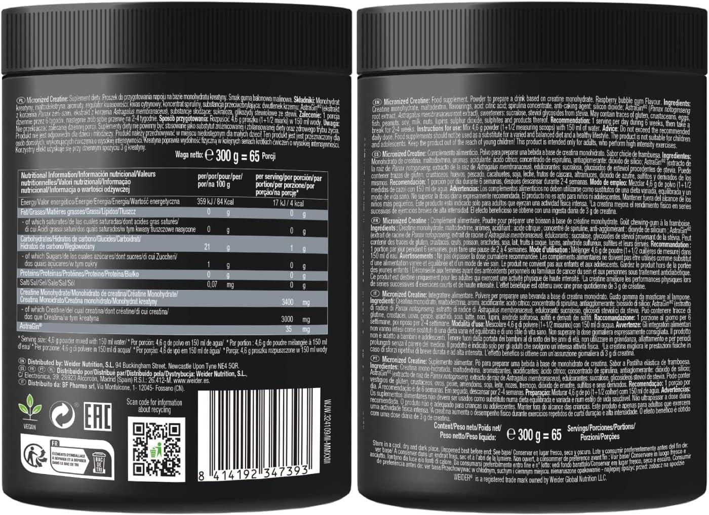 WEIDER ® Micronized Creatine 200 Mesh + AstraGin® – Kékmálnás rágógumi - 300 g - Image 2