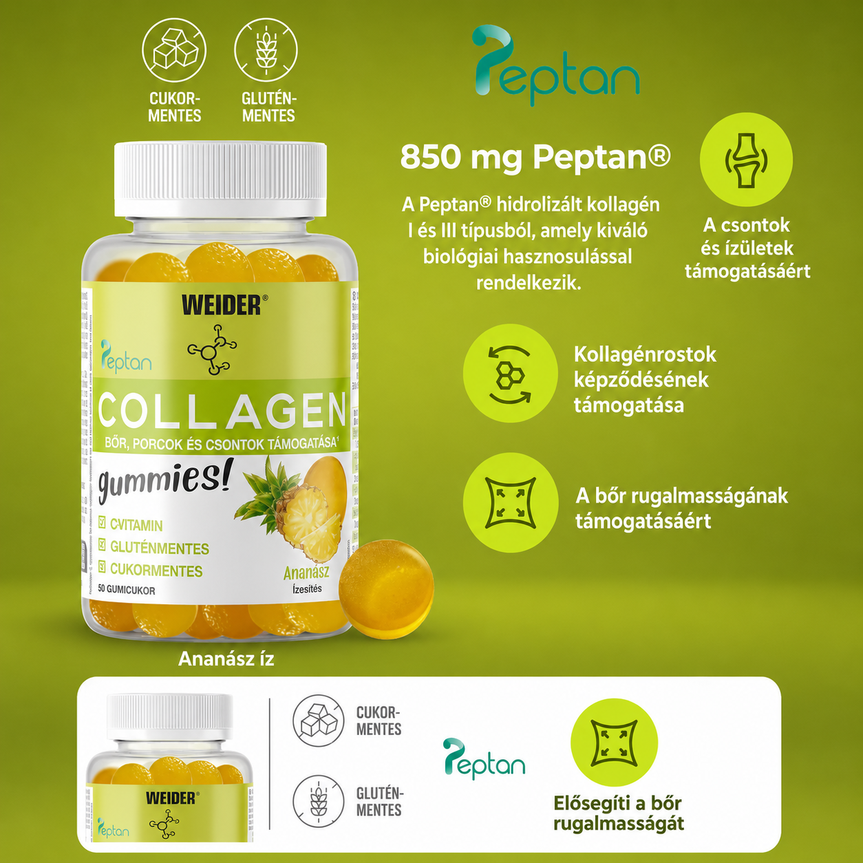 WEIDER ® Collagen Gummies – Kollagén gumicukor C-vitaminnal - 50db - ananász Íz - Image 2