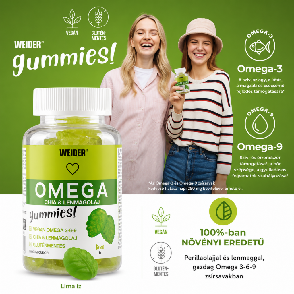 Weider Omega Up Gummies növényi Omega-3, Omega-6 és Omega-9 gumicukor